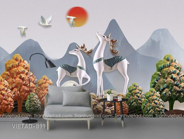 Tranh dán tường 3d hươu VIETAD-899
