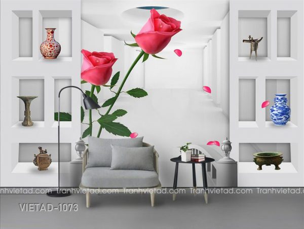 Tranh Dán Tường 3D Hoa Hồng VIETAD-1073