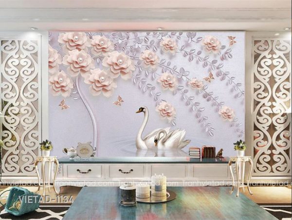 Tranh Dán Tường 3D Hoa Thiên Nga Trang Sức VIETAD-1134