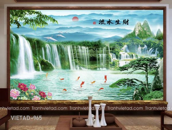 Tranh Dán Tường 3D Sơn Thủy Cửu Ngư VIETAD-965