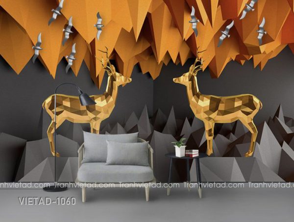 Tranh Dán Tường 3D Hươu Trừu Vàng VIETAD-1060